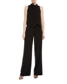 Halston Sleeveless Cowl Draped Jumpsuit w  Sash at Neiman Marcus